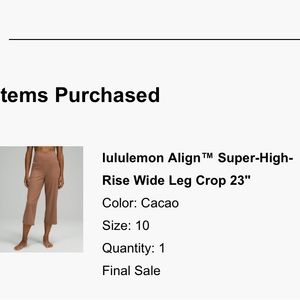 Lululemon Align Super High Rise Wide Leg Crop 23” Size 10